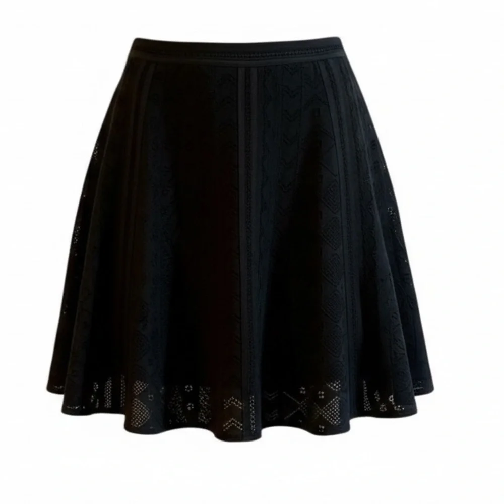 ROBERTO CAVALLI black A-line knit mini skirt Lace hem luxury Italian designer M